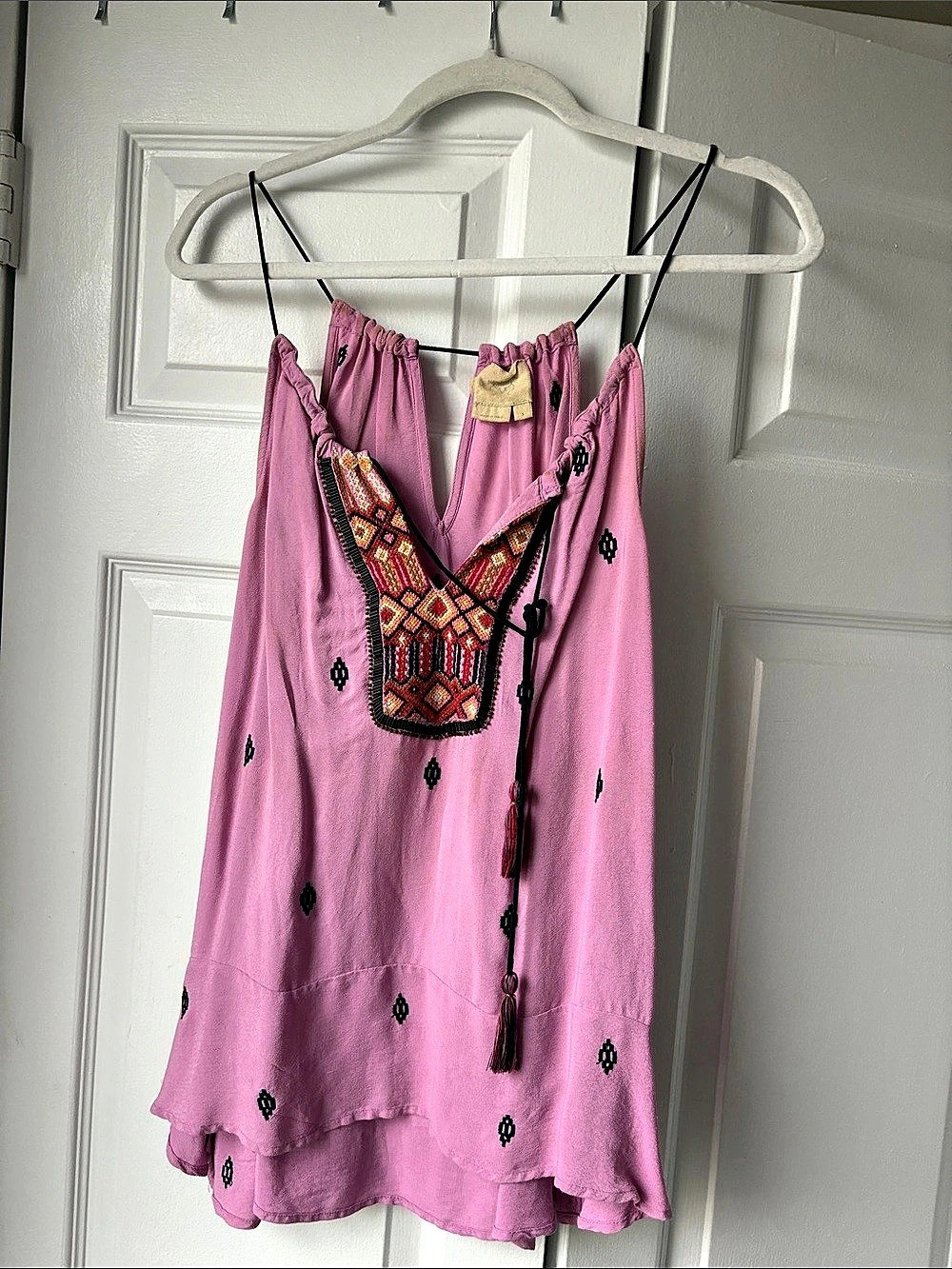 Anthropologie Embroidered Geometric Pink Camisole